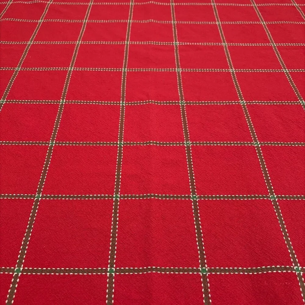 Vintage Red Tartan Plaid Tablecloth Cotton Colorful Holiday Cottagecore 48X60